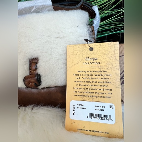 NWT Patricia Nash Italian Leather Finch Crossbody Bag — Sherpa Flap in Natural - Picture 2 of 11